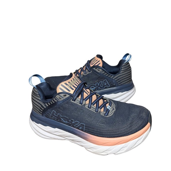 Hoka Dark Blue and Light Coral Athletic Shoes Bondi 6 wide size 7 D - Picture 2 of 7